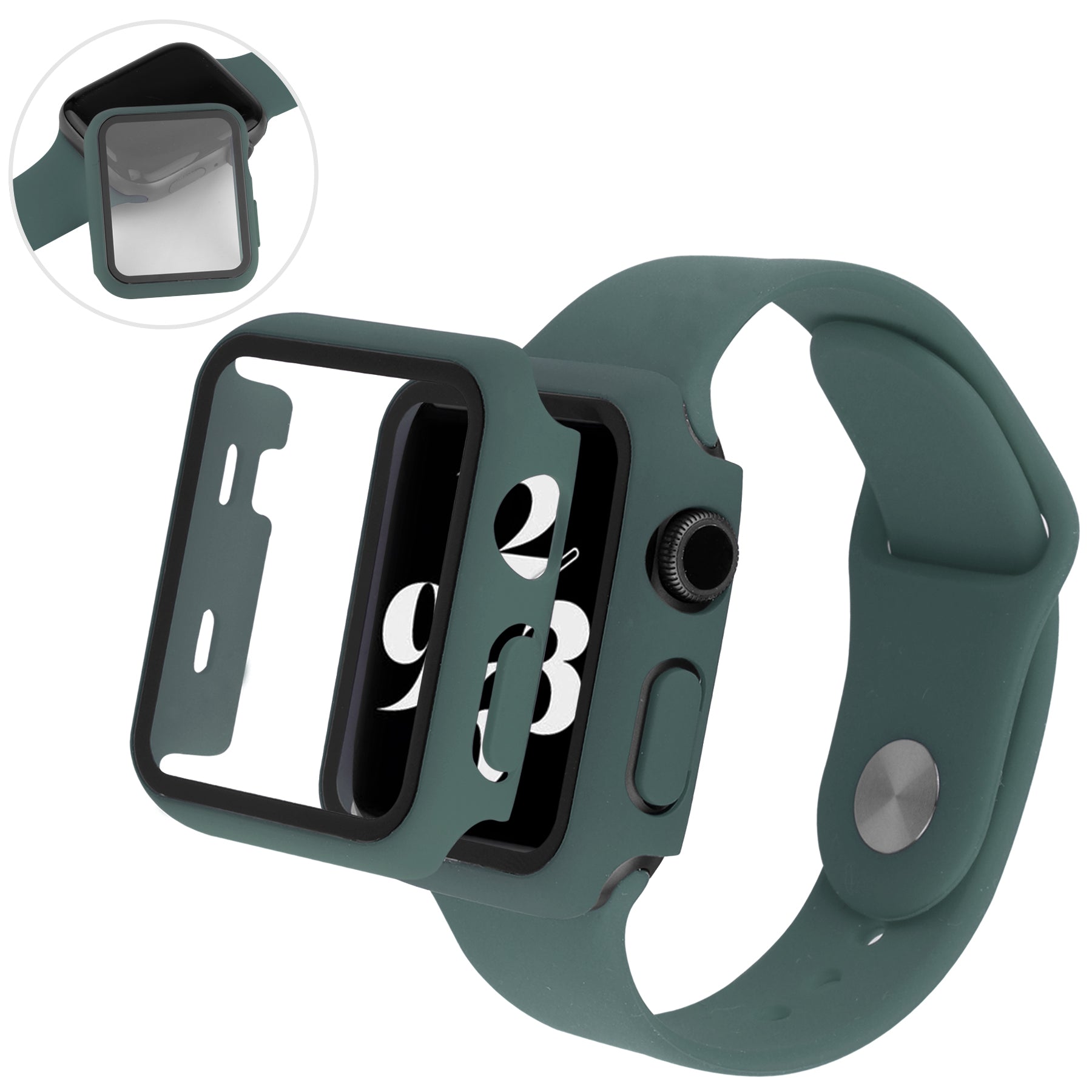 Tempered Glass Screen Protector Film Hard PC Watch Case + Adjustable Silicone Watch Strap Replacement for Apple Watch Series 7 45mm Tempered Glass Screen Protector Film Hard PC Watch Case + Adjustable Silicone Watch Strap Replacement for Apple Watch Series 7 45mm